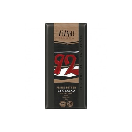 CHOCOLATE NEGRO 92% CACAO 80GR VIVANI