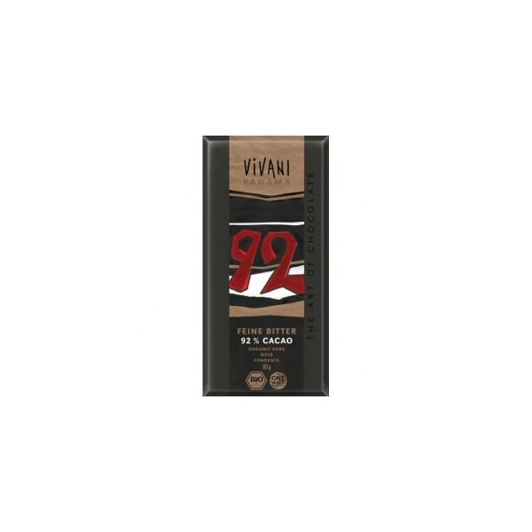 CHOCOLATE NEGRO 92% CACAO 80GR VIVANI