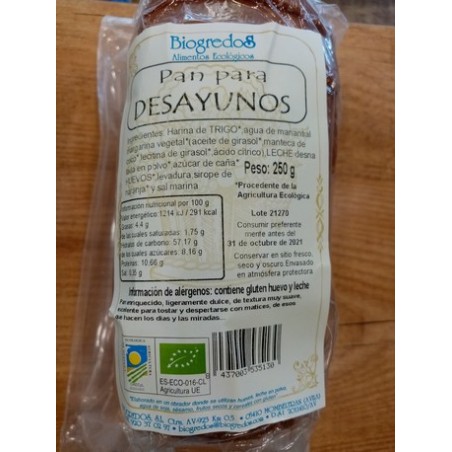 PAN PARA DESAYUNOS 259G BIOGREDOS
