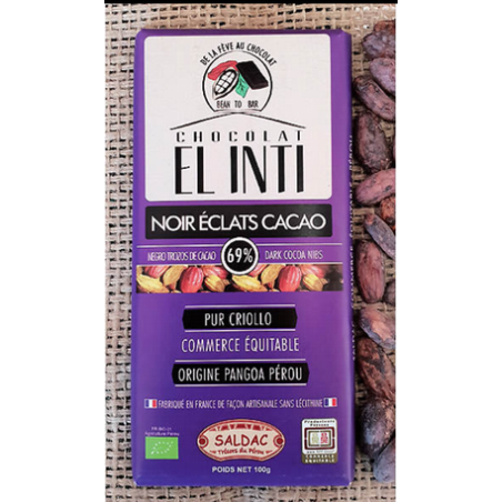 CHOCOLATE NEGRO PEPITAS CACAO 100GR EL ORO DE LOS ANDES
