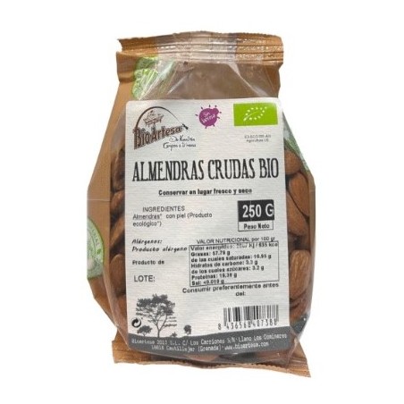 ALMENDRAS CRUDAS c/PIEL BIO 250g - BIOARTESA