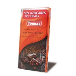 CHOCOLATE NEGRO CON PEPITAS DE CACAO SIN AZUCAR, 75 g