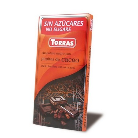 CHOCOLATE NEGRO CON PEPITAS DE CACAO SIN AZUCAR, 75 g